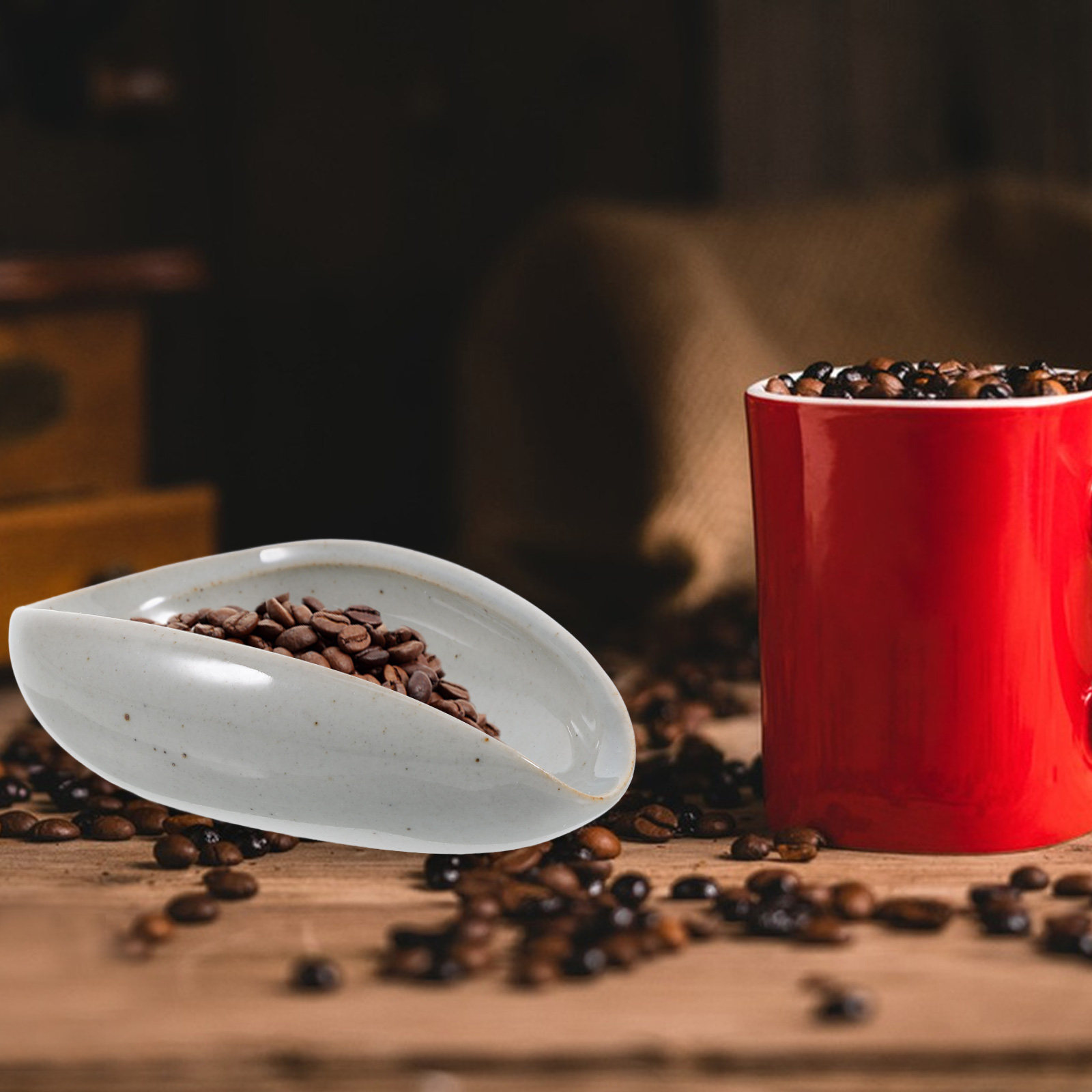 Coffee Tea Bean Leaf - セラミックコーヒー豆トレイ家庭用計量カップ多目的計量プレートコーヒー豆粉末茶葉皿醸造用