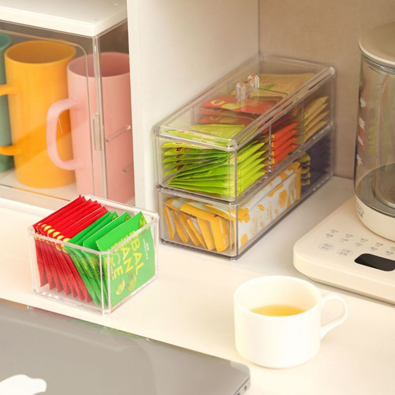 Coffee Tea Sugar Container Set - ふた付きの透明なゴミ箱,オフィスのオーガナイザー,袋分割,砂糖バッグ,ティーバッグ,ゴミ箱,透明