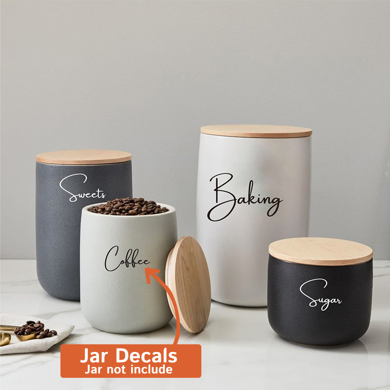 Switching Coffee To Tea - デカールのみ 8 個キッチン整理キャニスタージャーラベルステッカーデカール茶コーヒー砂糖ベーキング塩米再利用ビニール装飾