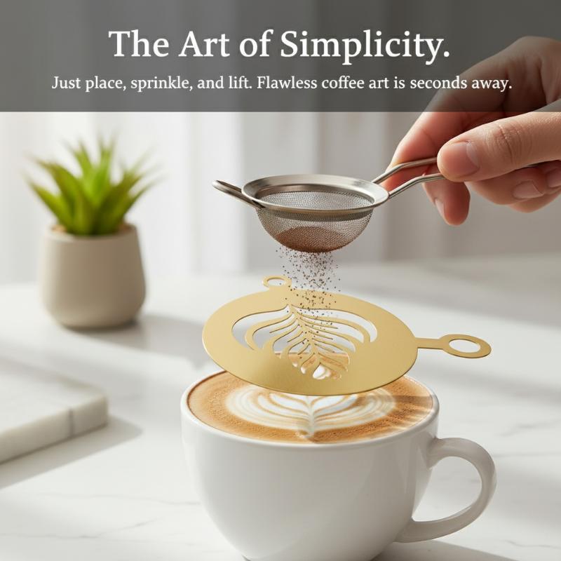 Coffee Stencil Art - 4個入りステンレス製コーヒーステンシルセット - ラテアートステンシル、コーヒー装飾、ベーキング、ケーキ、クッキー、スプレーペイント用
