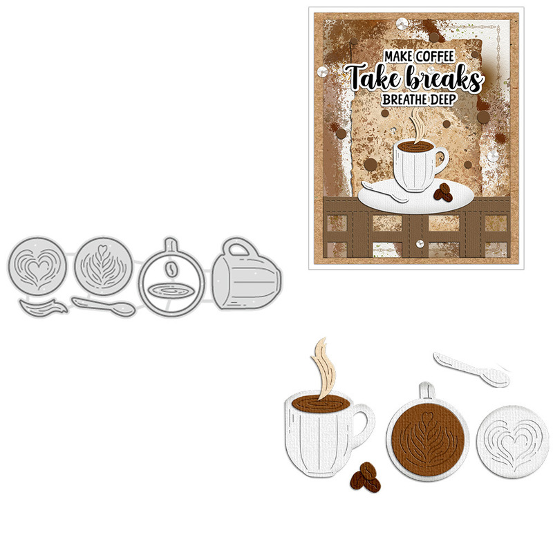 Coffee Stencil Art - ハートラテアートコーヒーカップコーヒー豆スプーン金属切削ダイスステンシルDIYスクラップブッキングコーヒーショップアフタヌーンティーグリーティングカード