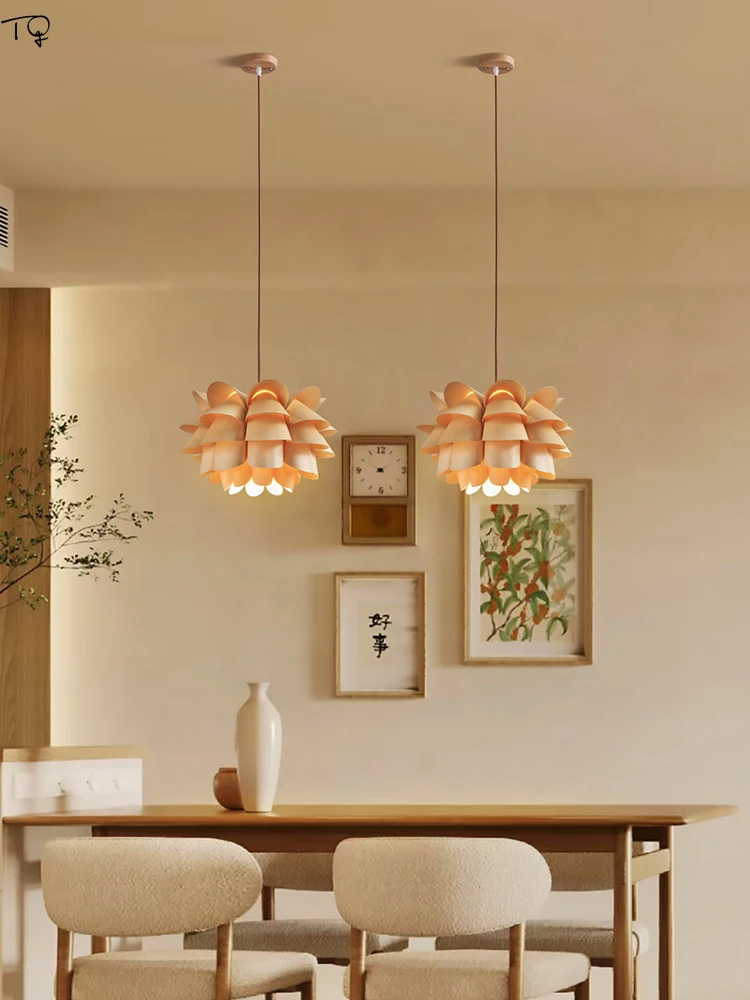 Switching Coffee To Tea - 侘び寂びレトロ禅アート装飾ペンダントライト LED E27 木製スキン照明器具 ダイニング/ティールーム レストラン