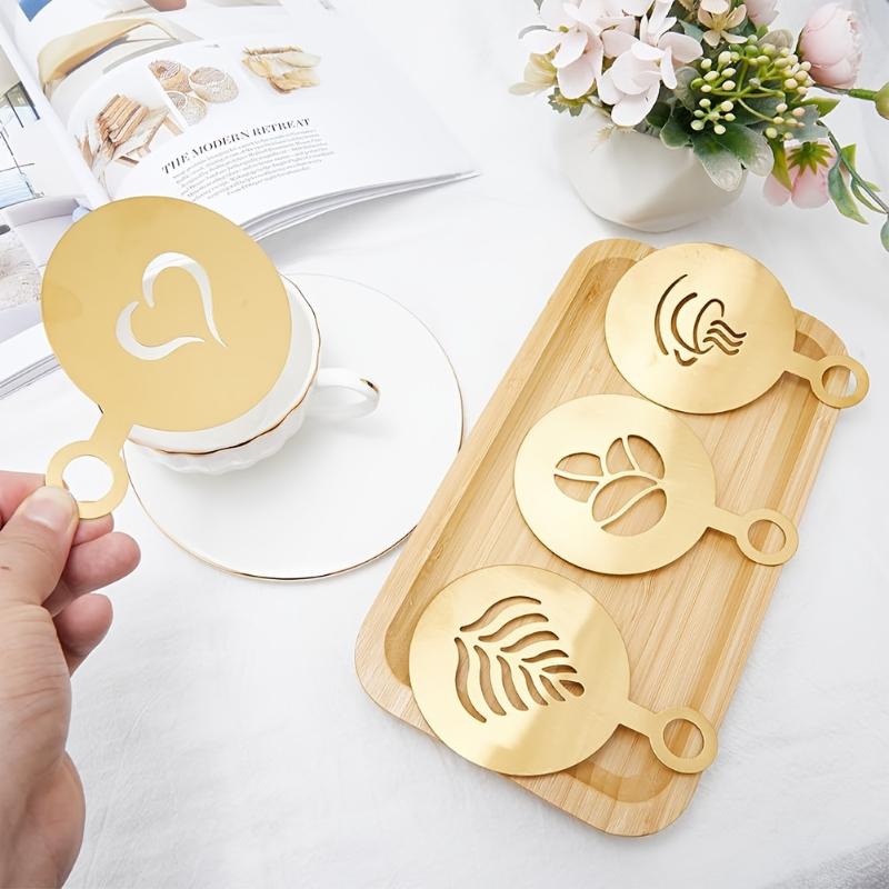 Coffee Stencil Art - 4 ピース/セットステンレス鋼コーヒーテーマアートステンシルケーキやクッキーデコレーション用スプレーペイントベーキングモールドコーヒーデコレーションも