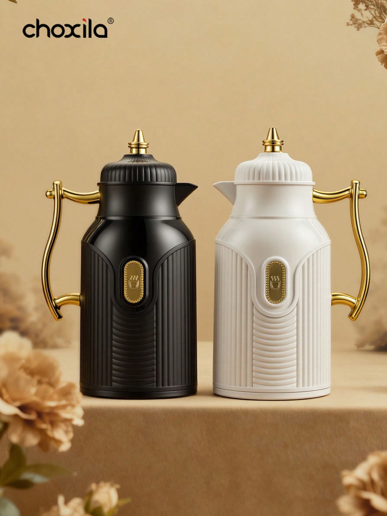 Coffee Tea Warmer - 1個入り大容量保温ケトル、金メッキスタイルのティーポット、コーヒーケトル、魔法瓶、湯たんぽ、プレス式ガラスインナー
