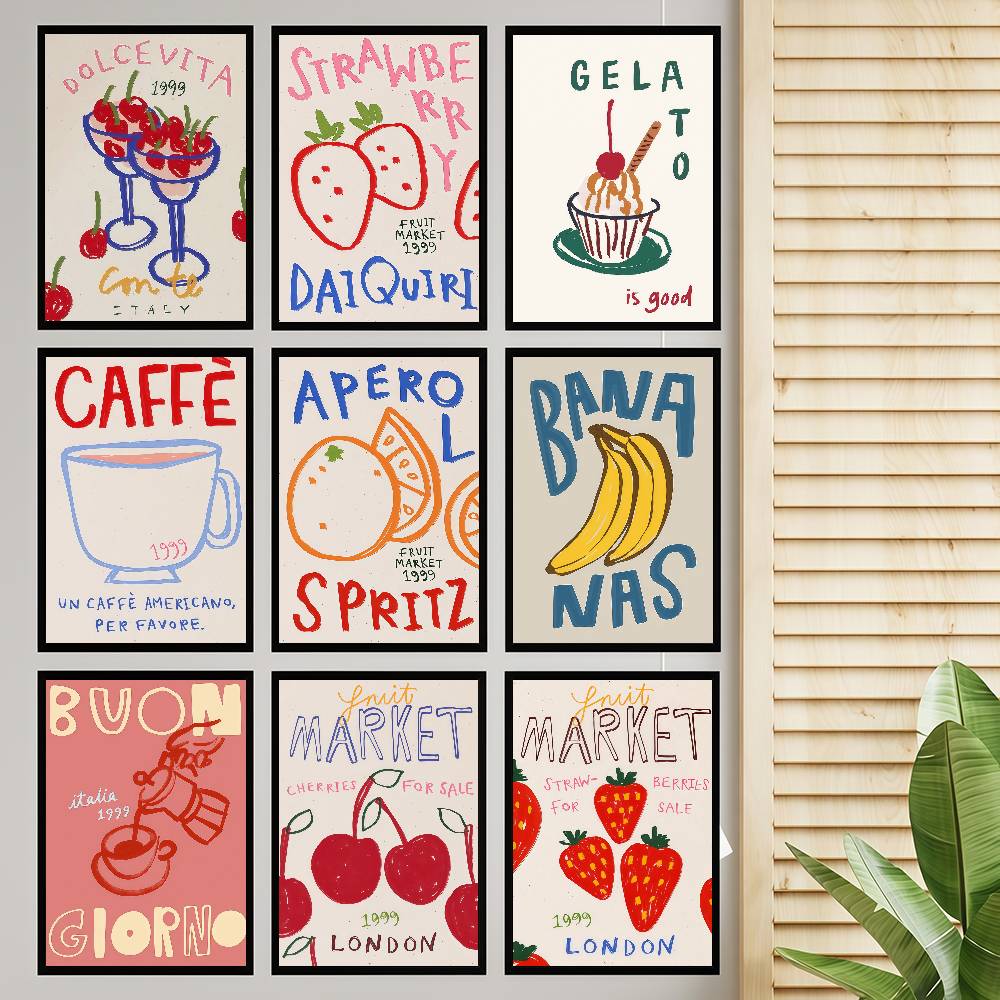 Wallpaper Coffee And Tea - 抽象的なアフタヌーンティーデザートコーヒークラシックヴィンテージポスターヴィンテージルームホームバーカフェ装飾北欧ホームデコレーション