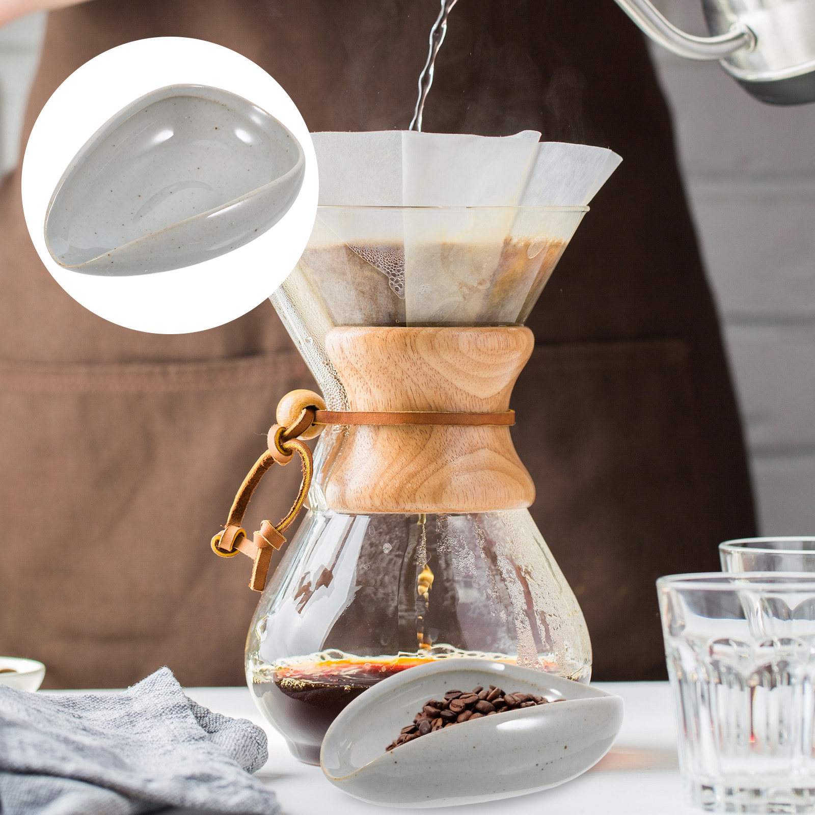 Coffee Tea Bean Leaf - プレミアムセラミックコーヒー豆計量トレイ多用途計量カップ豆、粉、茶葉を収納可能ノンロールデザイン光沢仕上げ家庭用
