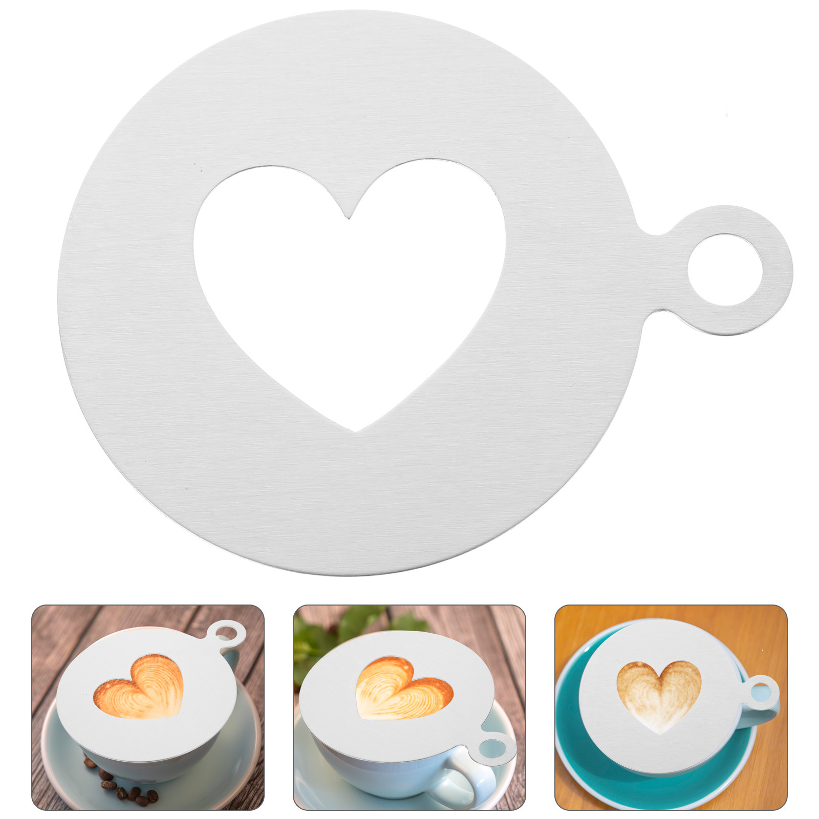 Coffee Stencil Art - ハート型コーヒーステンシル 304 ステンレス鋼ラテアートケーキデコレーションベーキングムースケーキ誕生日ココア印刷用