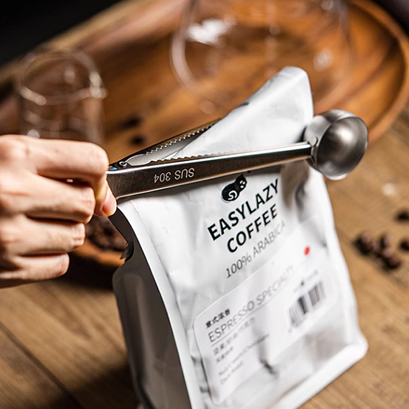 Coffee Tea Bean Leaf - 2026年新型ステンレス製コーヒースクープ（クリップ付き）、多機能スプーンバッグシーリングクリップ（コーヒー豆や茶葉用）