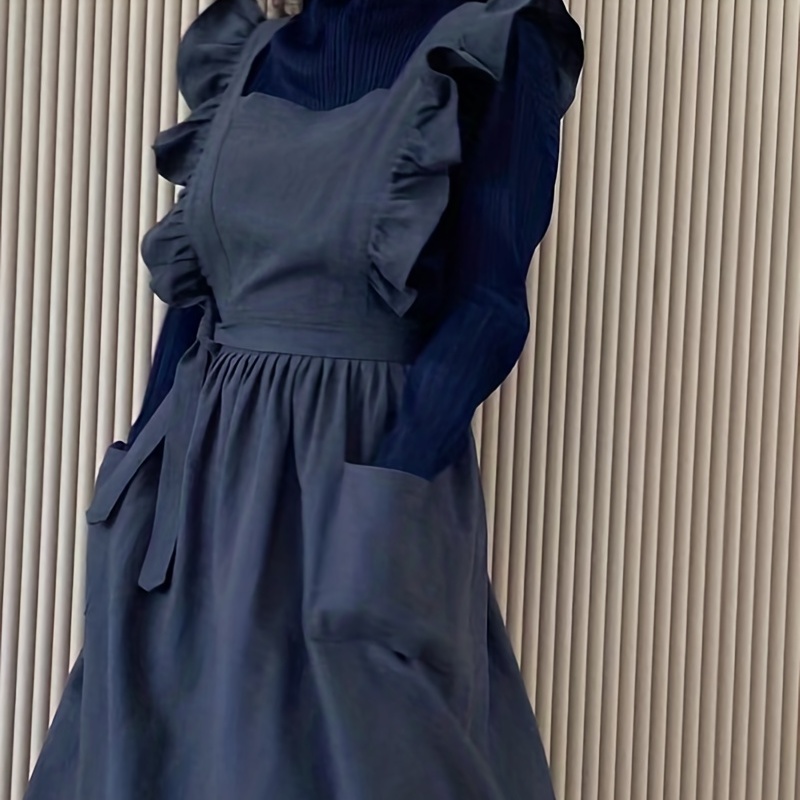 Coffee Plus Tea - フレンチロイヤルレトロプラスサイズエプロン綿100%ベーキングキッチンフリルトリム作業服調節可能コーヒー/ティーバリスタユニセックス