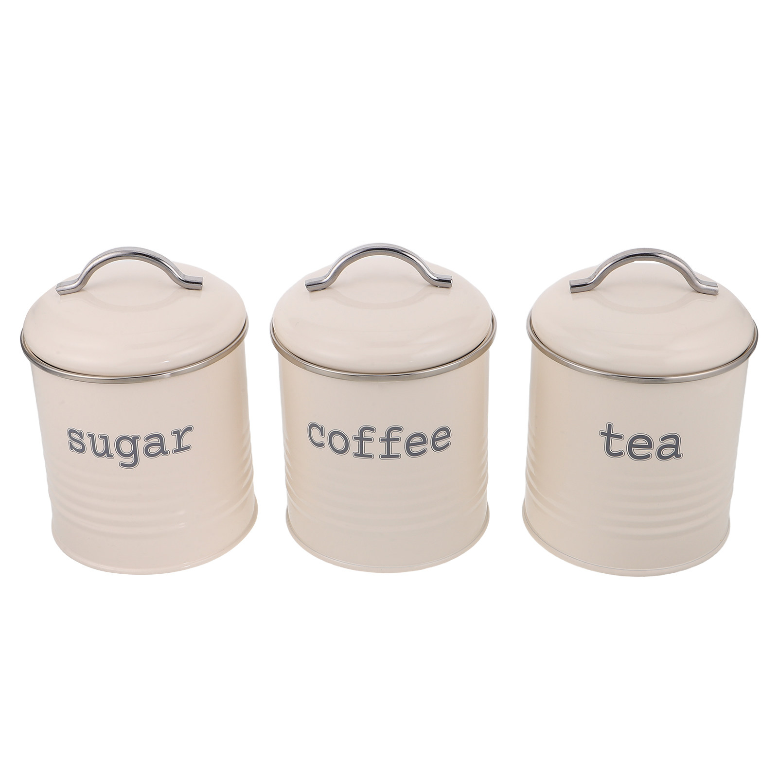 Coffee Tea Sugar Container Set - 3個セット 密閉コーヒー豆容器セット 気密茶葉砂糖キャニスター ホワイトアイアン製キッチン収納ジャー ハンドル付き パントリー旅行用