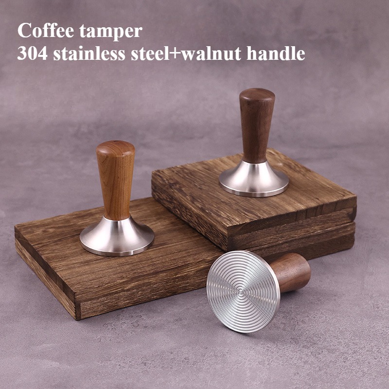 304ステンレス鋼とクルミのカバーヘッドエスプレッソレベラー - Coffee Tamper Leveler のレビューと価格