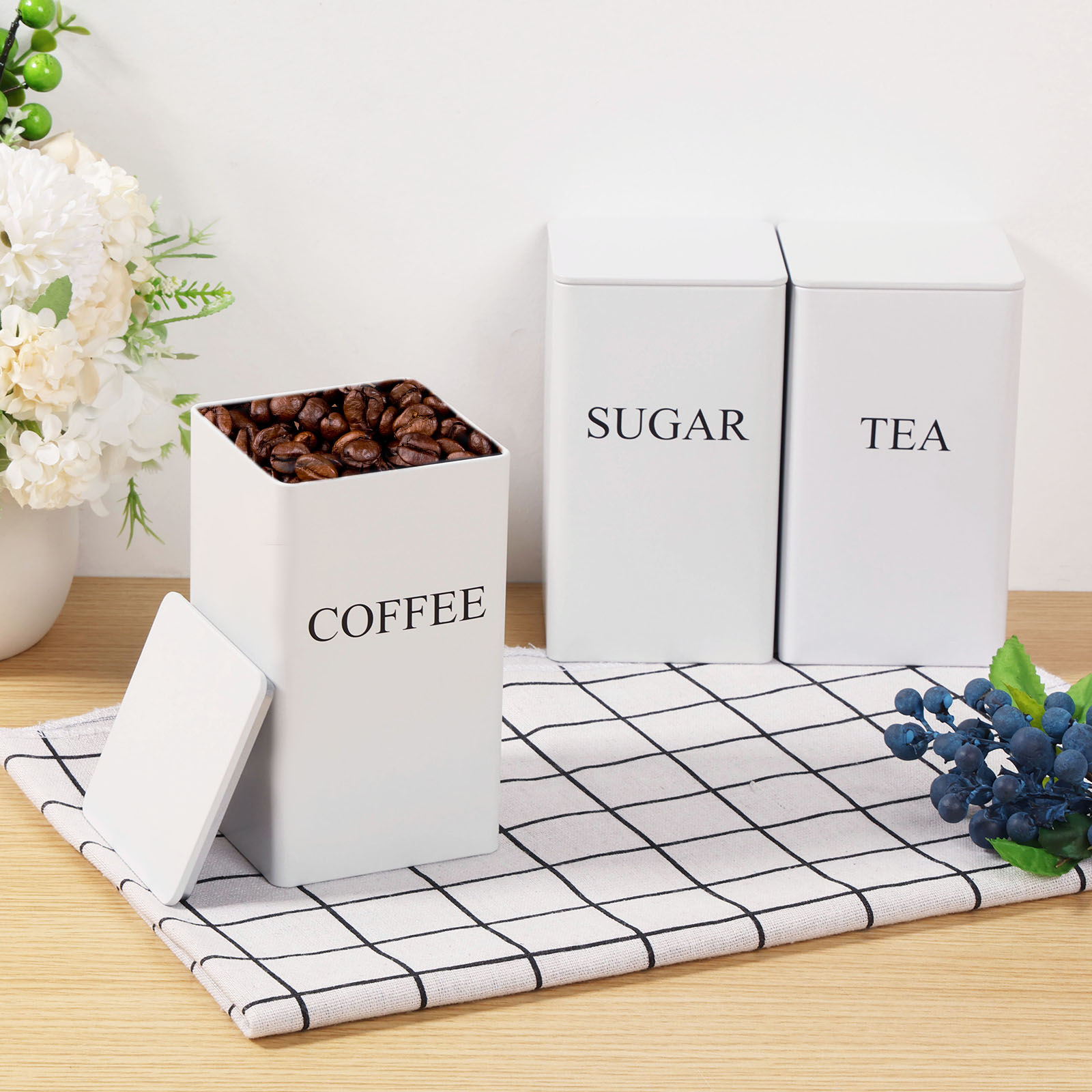 3 個コーヒー豆保存キャニスター茶砂糖真空密封瓶鉄キャニスタ - Coffee Tea Sugar Container Set のレビューと価格