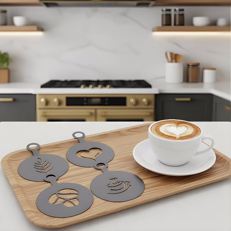 4個入りステンレス製コーヒーステンシルセット - ラテアート - Coffee Stencil Art のレビューと価格