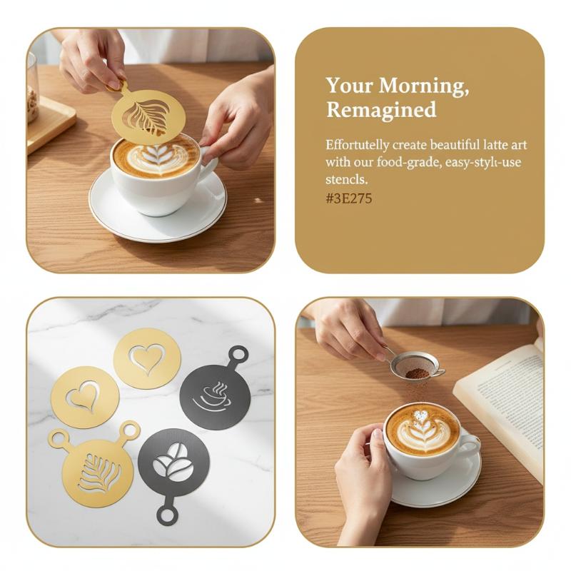 4個入りステンレス製コーヒーステンシルセット - ラテアート - Coffee Stencil Art のレビューと価格