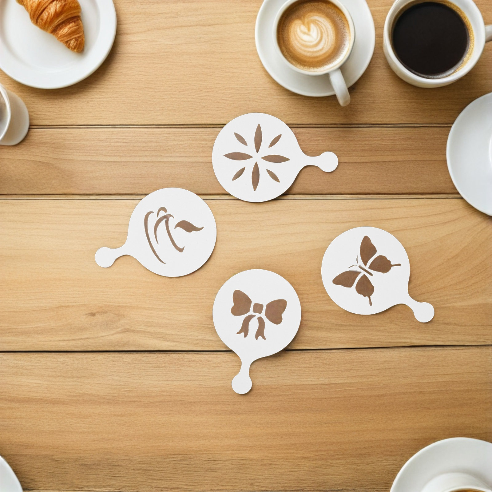 8個入りコーヒーラテアートステンシル 再利用可能なプラスチッ - Coffee Stencil Art のレビューと価格