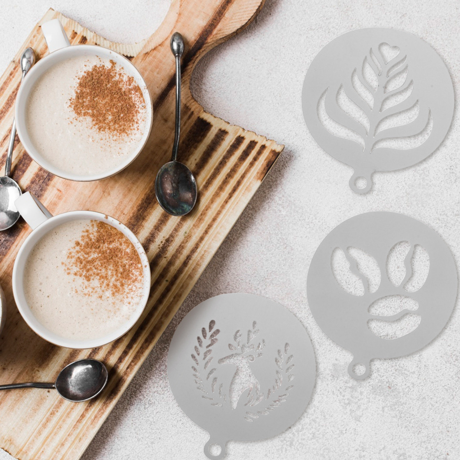 4個入りプレミアムステンレススチール製コーヒーステンシル、ラ - Coffee Stencil Art のレビューと価格