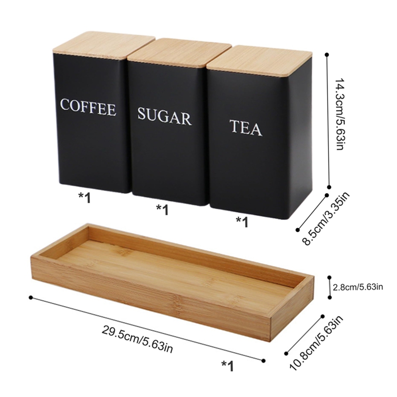 3個セット 茶葉・コーヒー・砂糖用キャニスターセット トレイ - Coffee Tea Sugar Container Set のレビューと価格