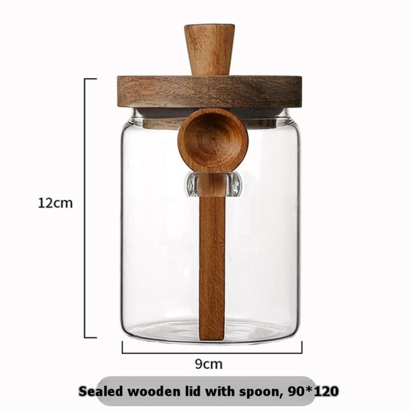 ABJIガラスジャー 木製蓋とスプーン付き 13オンス、20 - Coffee Tea Sugar Container Set のレビューと価格