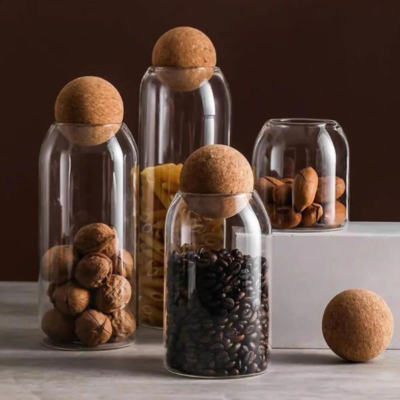 ガラス保存瓶 ボールコルク栓付き 茶葉・スパイス・ナッツ用  - Coffee Tea Sugar Container Set のレビューと価格