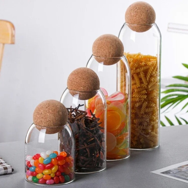 ガラス保存瓶 ボールコルク栓付き 茶葉・スパイス・ナッツ用  - Coffee Tea Sugar Container Set のレビューと価格