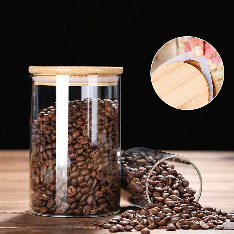 竹の蓋が付いた気密のガラス製食品貯蔵瓶,コーヒー豆,茶葉,ク - Coffee Tea Bean Leaf のレビューと価格