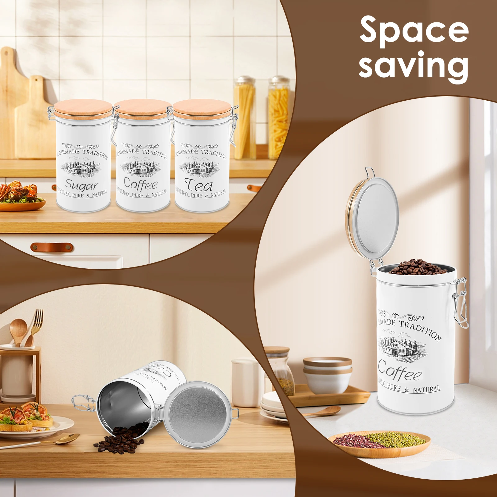 3個セット 茶葉・コーヒー・砂糖用キャニスター 金属製コーヒ - Coffee Tea Sugar Container Set のレビューと価格