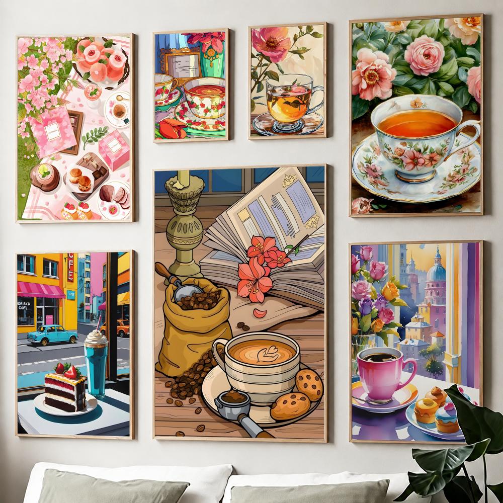 アフタヌーンティーコーヒーカップポスター紙プリントホームリビ - Wallpaper Coffee And Tea のレビューと価格
