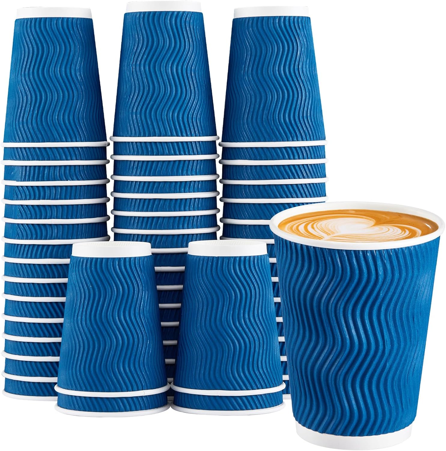 12オンス使い捨て紙製コーヒーカップ、断熱波型クラフトリップ - Wallpaper Coffee And Tea のレビューと価格