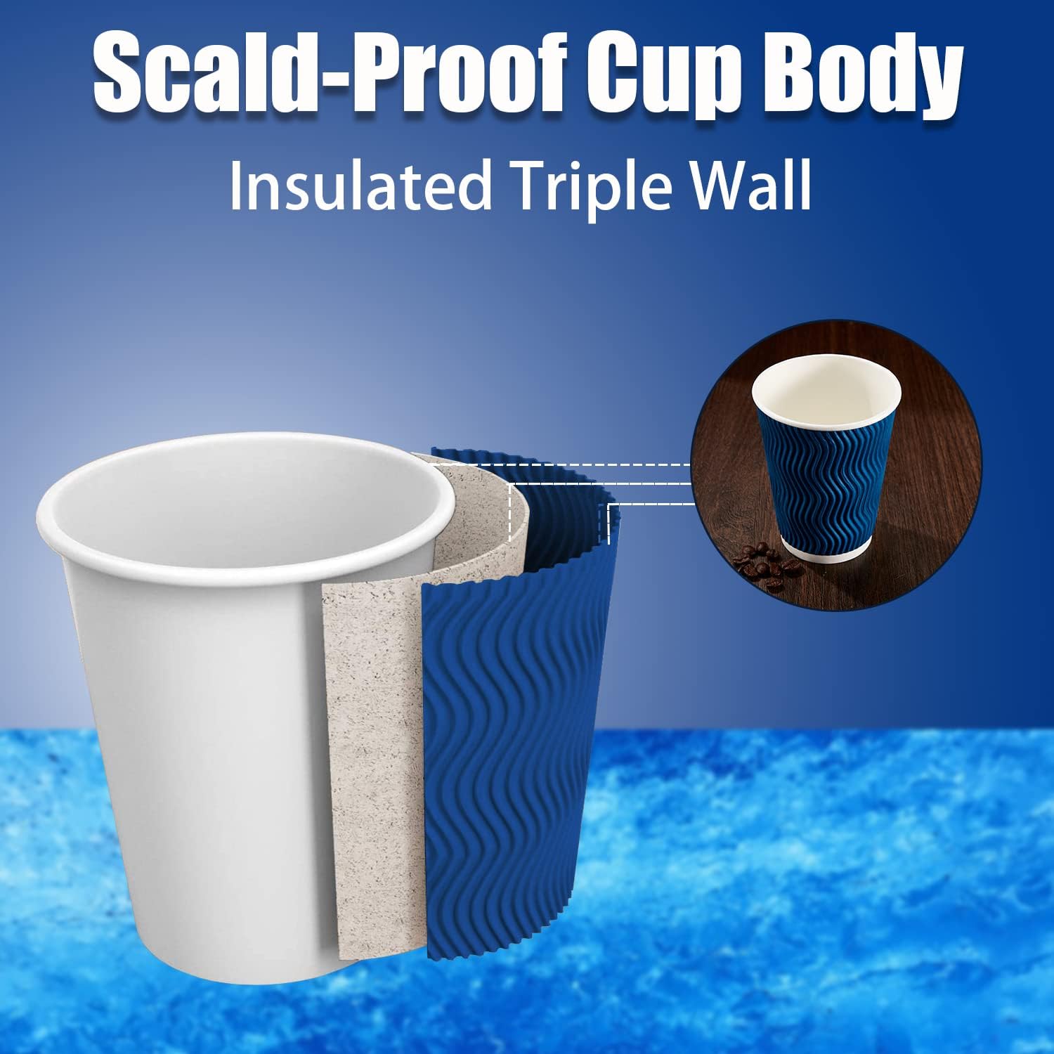 12オンス使い捨て紙製コーヒーカップ、断熱波型クラフトリップ - Wallpaper Coffee And Tea のレビューと価格
