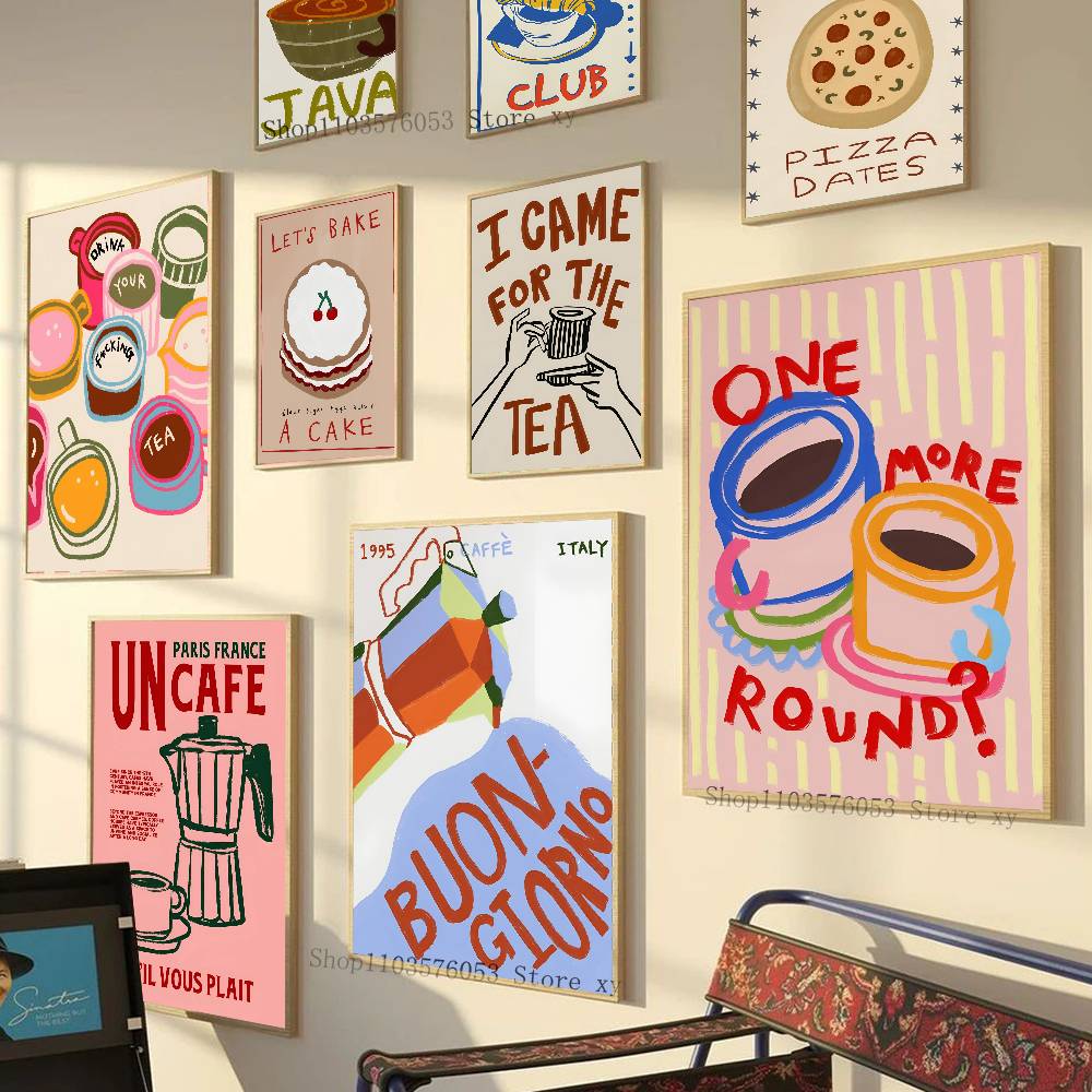 コーヒーショップアフタヌーンティークロワッサンカラフルポスタ - Wallpaper Coffee And Tea のレビューと価格