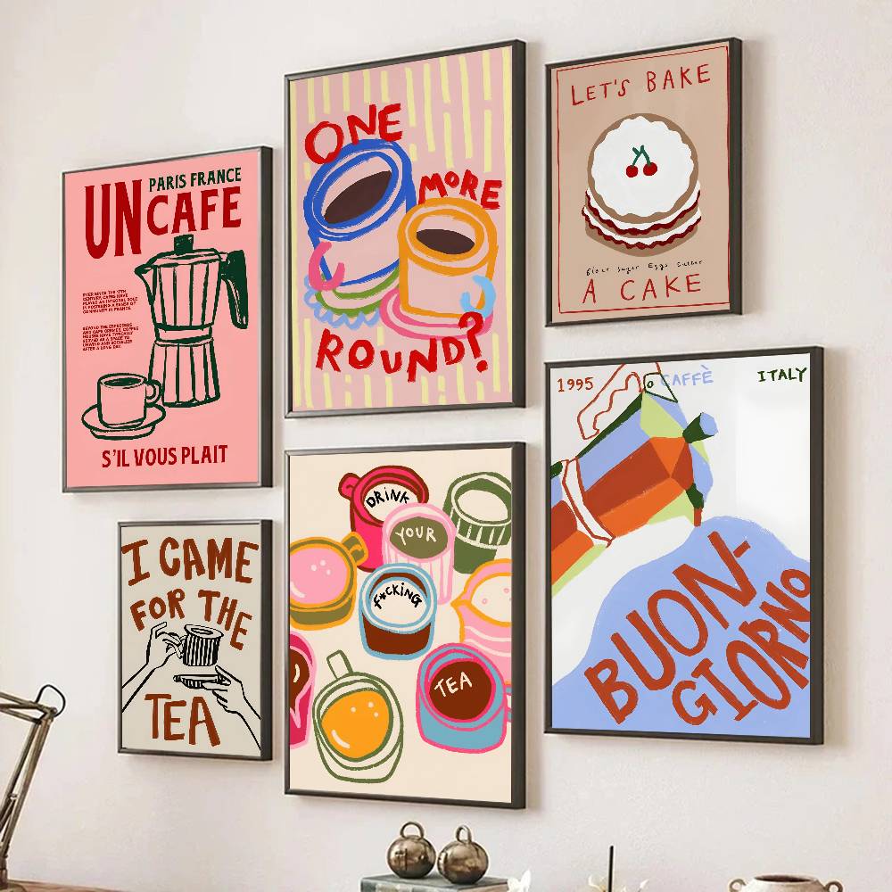 コーヒーショップアフタヌーンティークロワッサンカラフルポスタ - Wallpaper Coffee And Tea のレビューと価格