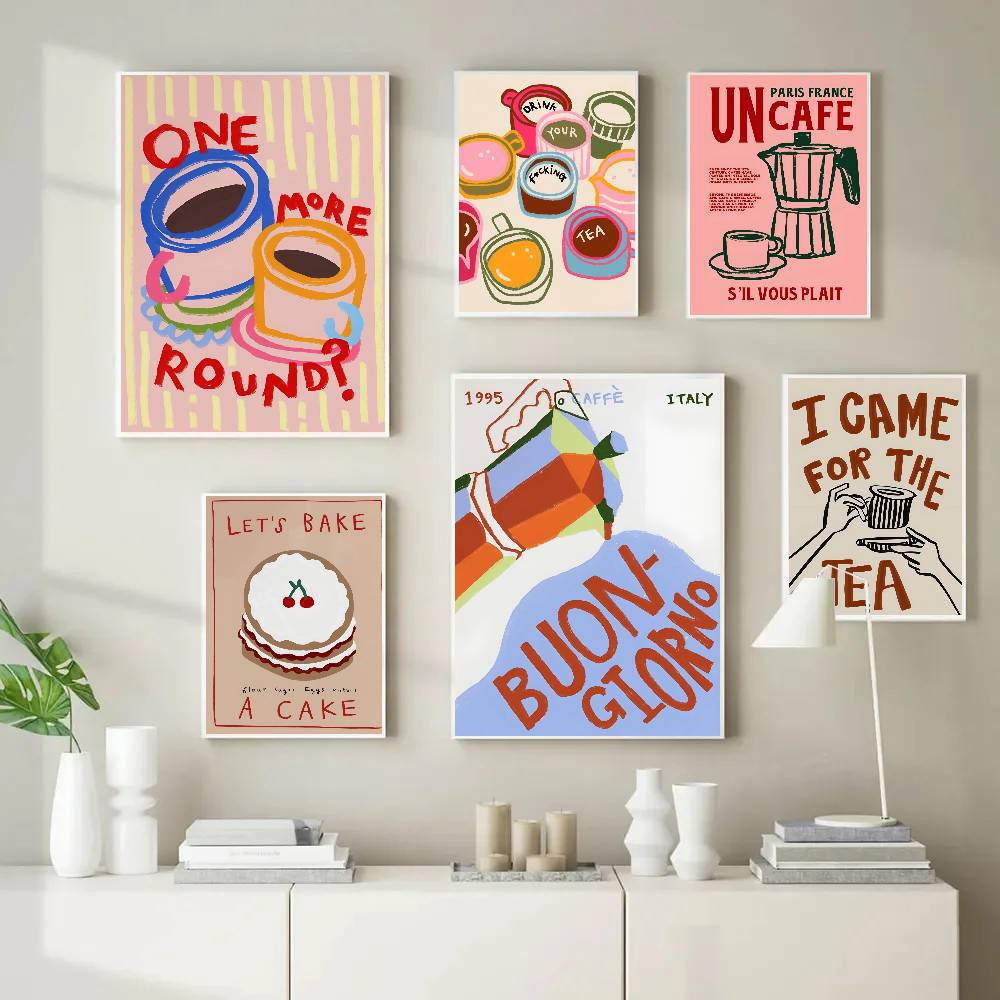 コーヒーショップアフタヌーンティークロワッサンカラフルポスタ - Wallpaper Coffee And Tea のレビューと価格