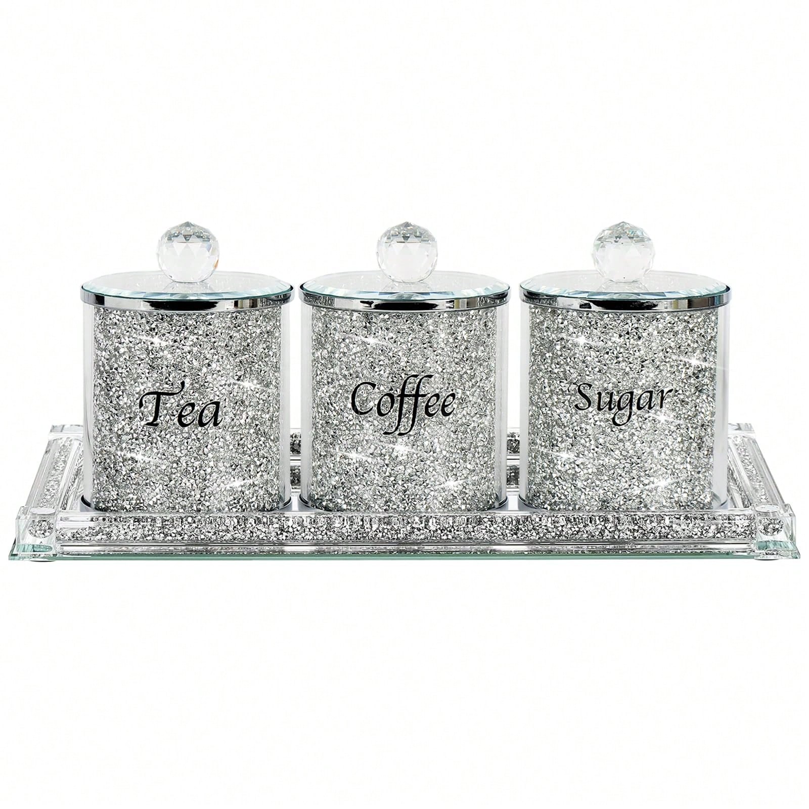 コーヒー、砂糖、紅茶用キャニスターセット、キラキラ輝くクラッ - Coffee Tea Sugar Container Set のレビューと価格