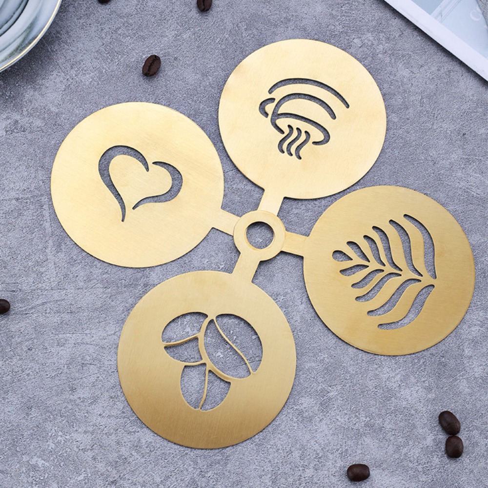 4個入りステンレス製ラテコーヒーステンシル、ハンドル付きで再 - Coffee Stencil Art のレビューと価格