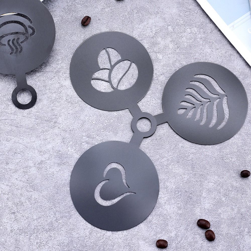 4個入りステンレス製ラテコーヒーステンシル、ハンドル付きで再 - Coffee Stencil Art のレビューと価格
