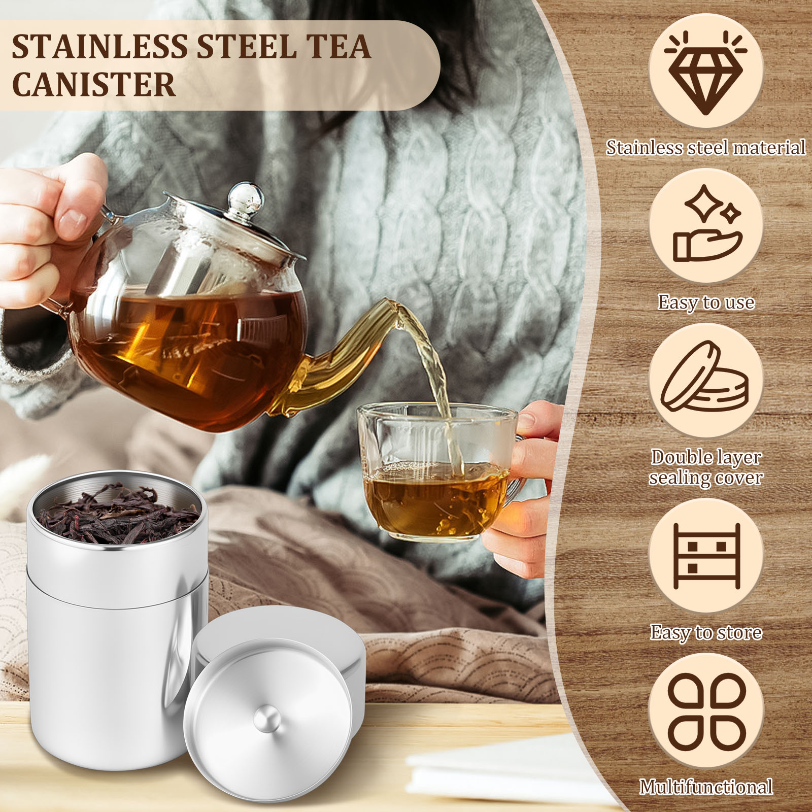 ステンレス鋼茶葉缶キャニスター肥厚ダブルシールコーヒー豆砂糖 - Coffee Tea Bean Leaf のレビューと価格