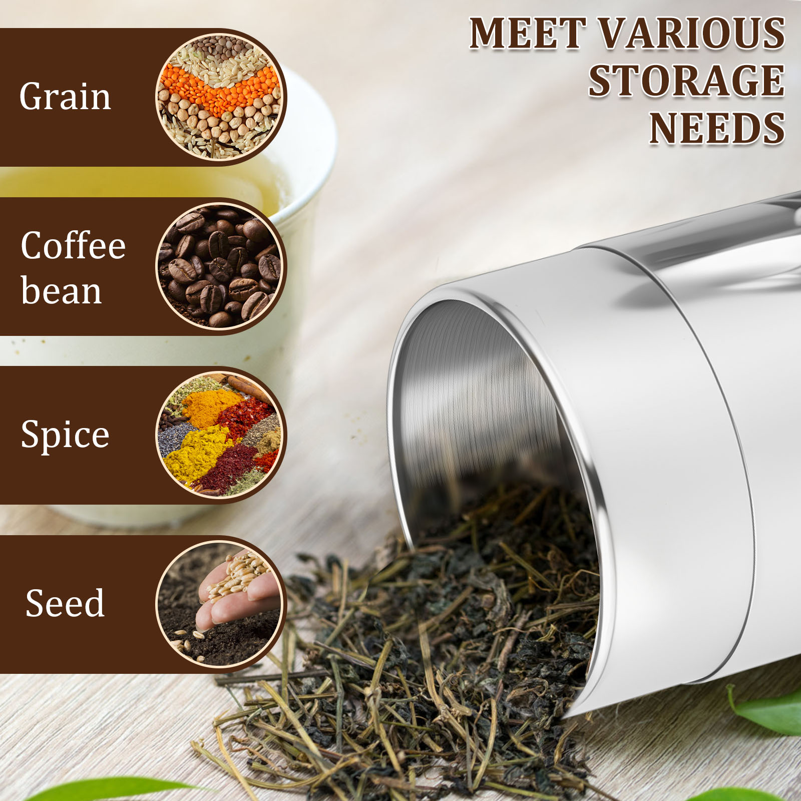 ステンレス鋼茶葉缶キャニスター肥厚ダブルシールコーヒー豆砂糖 - Coffee Tea Bean Leaf のレビューと価格