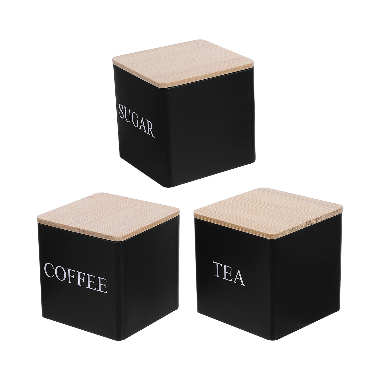 3個入り金属製茶葉・コーヒー・砂糖キャニスターセット、竹製蓋 - Coffee Tea Sugar Container Set のレビューと価格