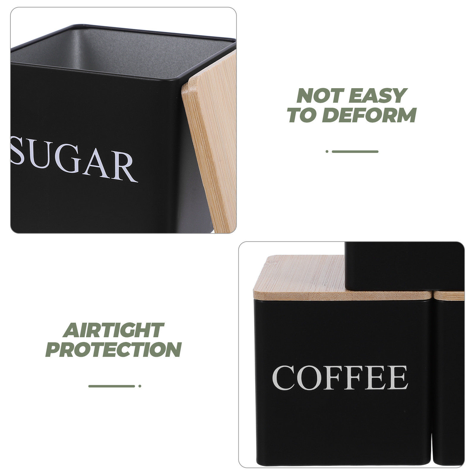 3個入り金属製茶葉・コーヒー・砂糖キャニスターセット、竹製蓋 - Coffee Tea Sugar Container Set のレビューと価格