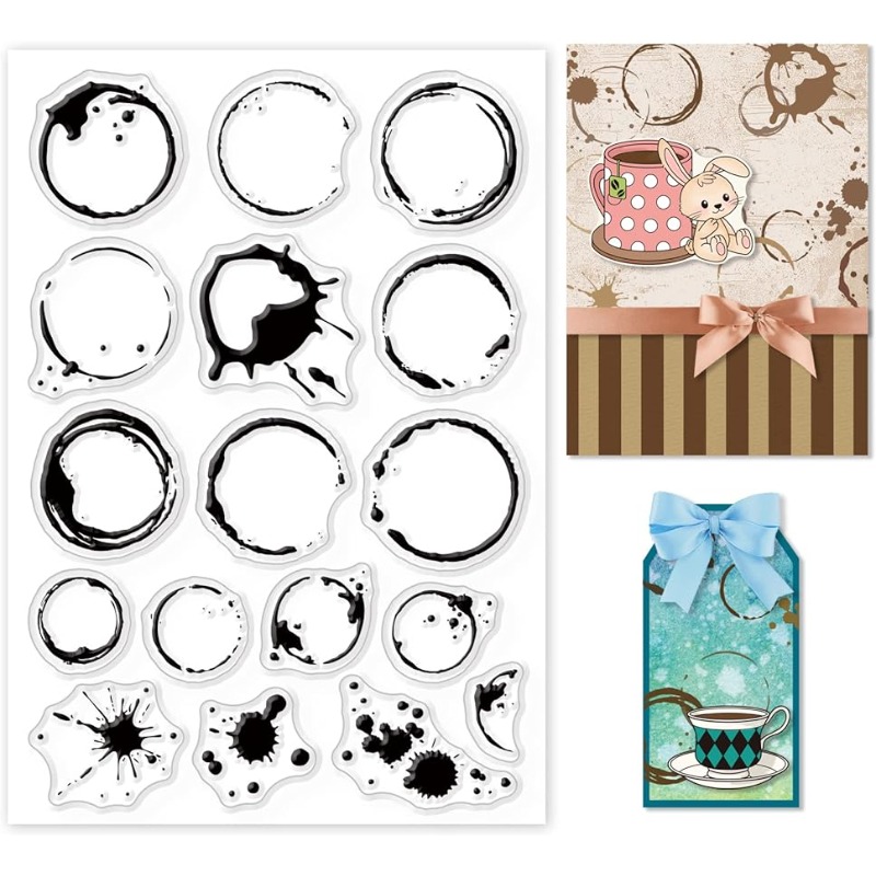 1 シート茶汚れクリアスタンプコーヒー汚れ背景透明シリコンス - Coffee X Tea のレビューと価格