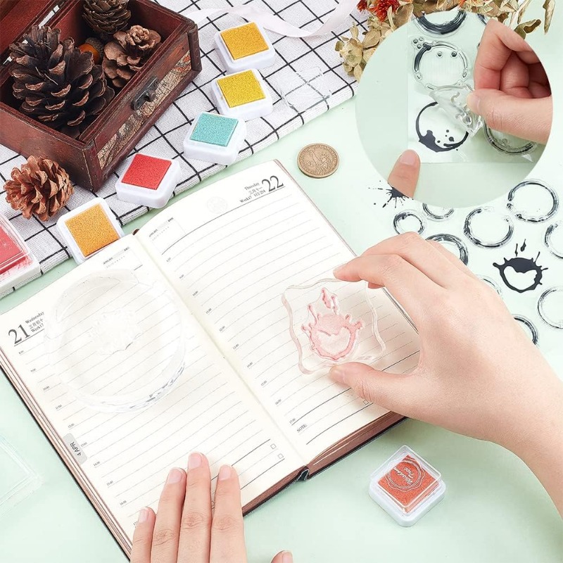 1 シート茶汚れクリアスタンプコーヒー汚れ背景透明シリコンス - Coffee X Tea のレビューと価格